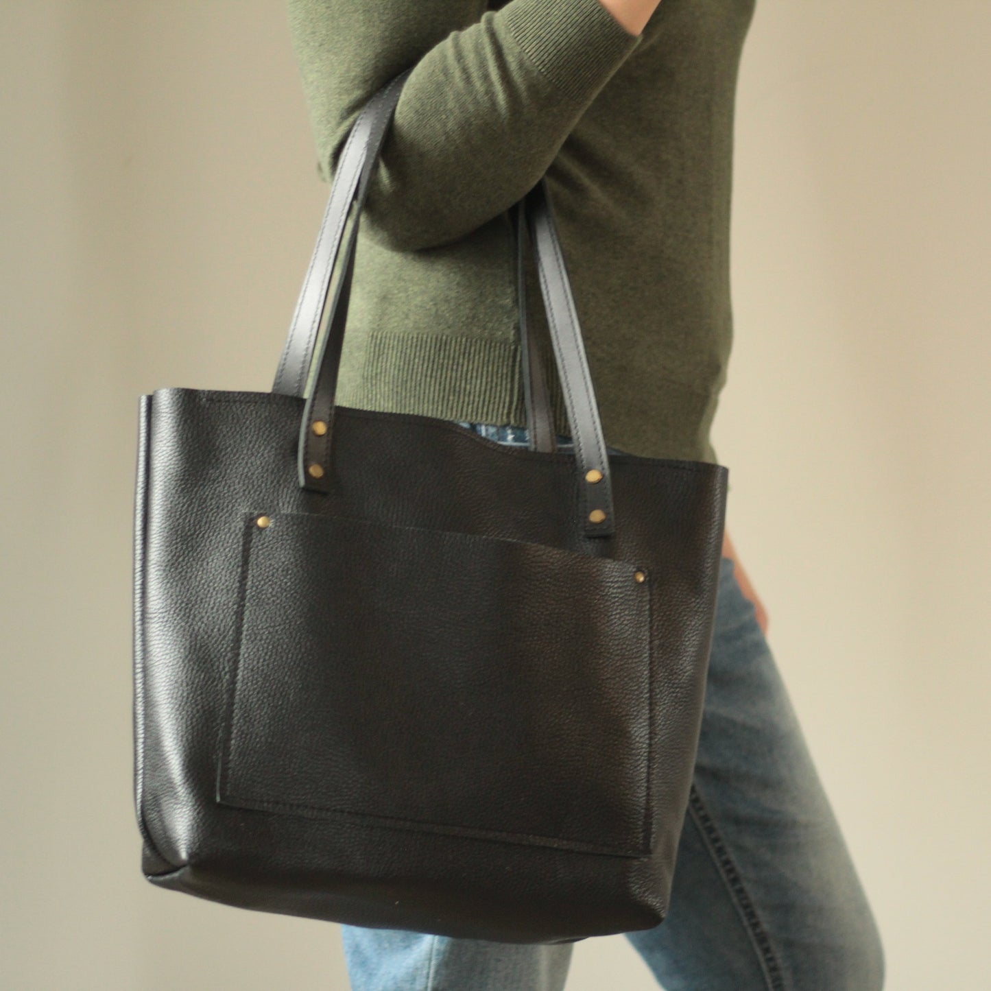  tote bag leather black  